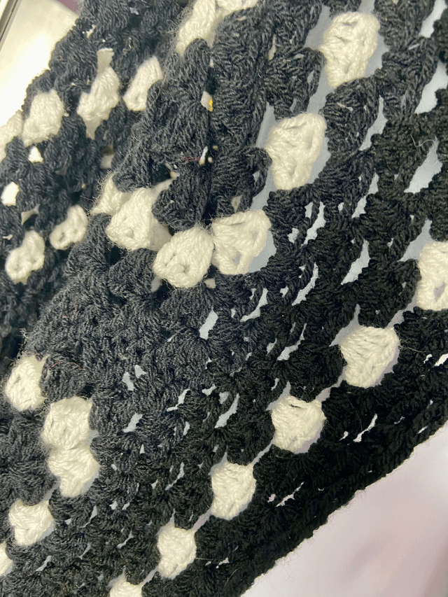 Black and white shrug style cardigan.