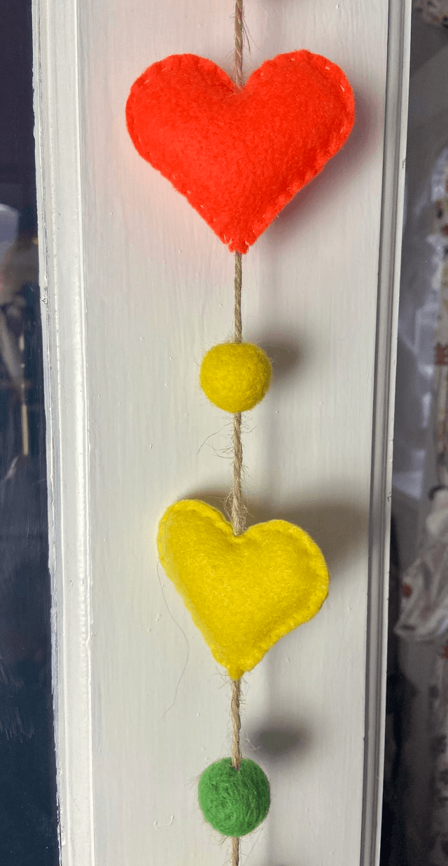 Hanging rainbow hearts