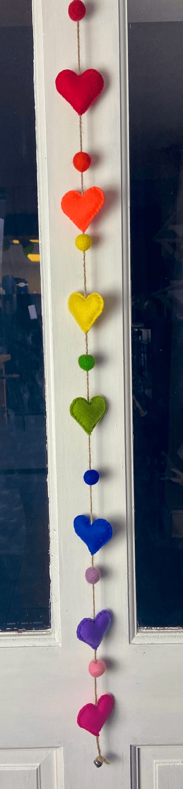 Hanging rainbow hearts