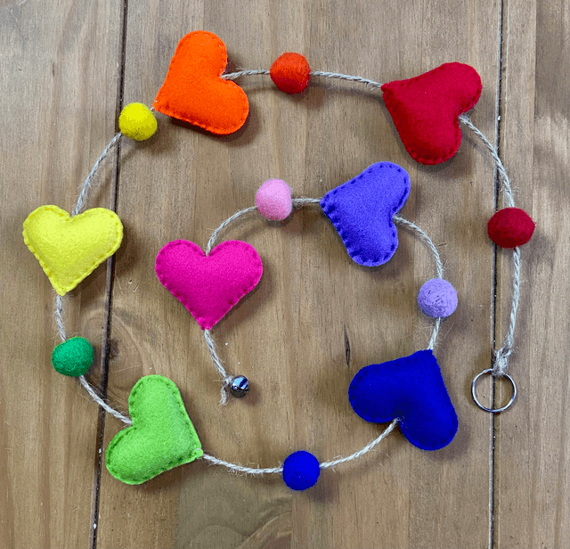 Hanging rainbow hearts