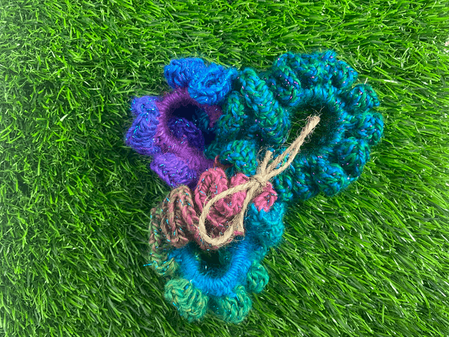 Crochet hair scrunchie set. - Blues.