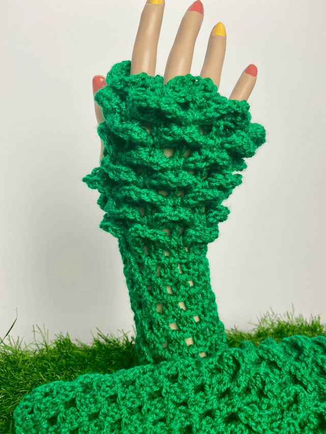 Crochet dragon scale wrist warmers.