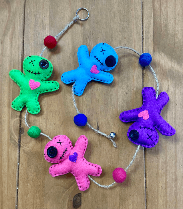 Hanging voodoo doll decoration.
